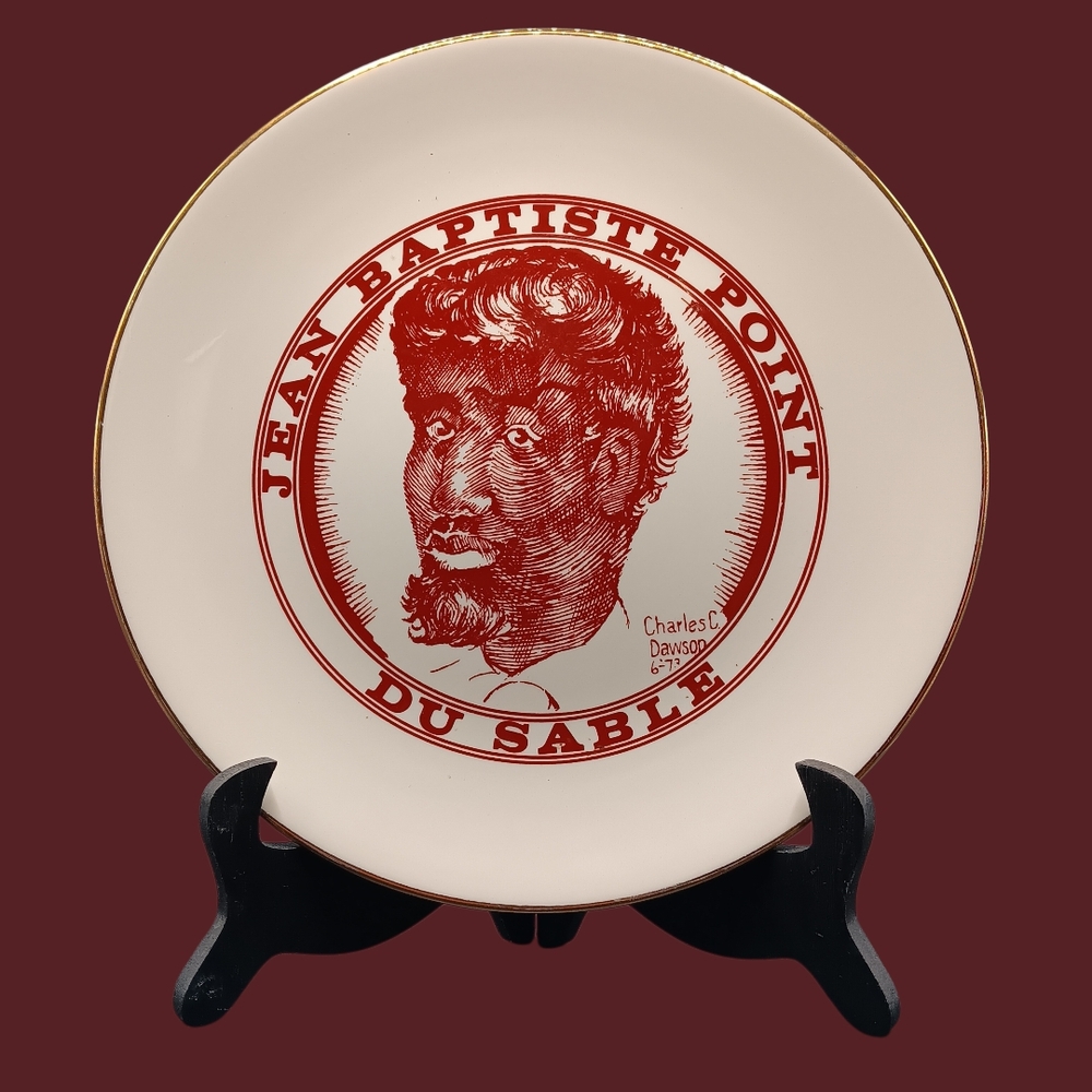 Jean Baptiste Point Du Sable Commemorative Plate - Red and Cream With Gold Trim